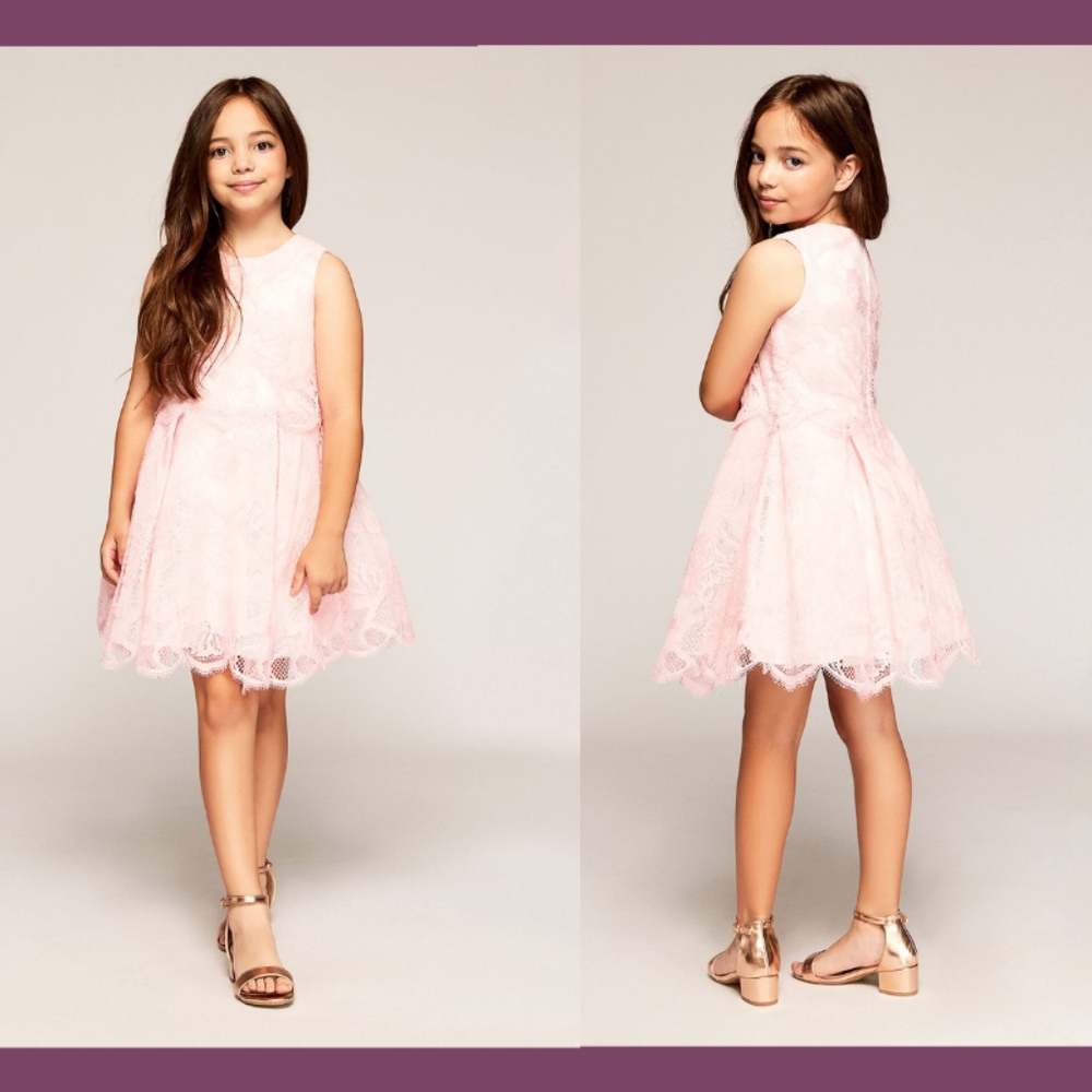 NEW $248 Tadashi Shoji Kids Blushing Pearl Lace Dress Pink [Girls SZ 8 ]‎ #G357